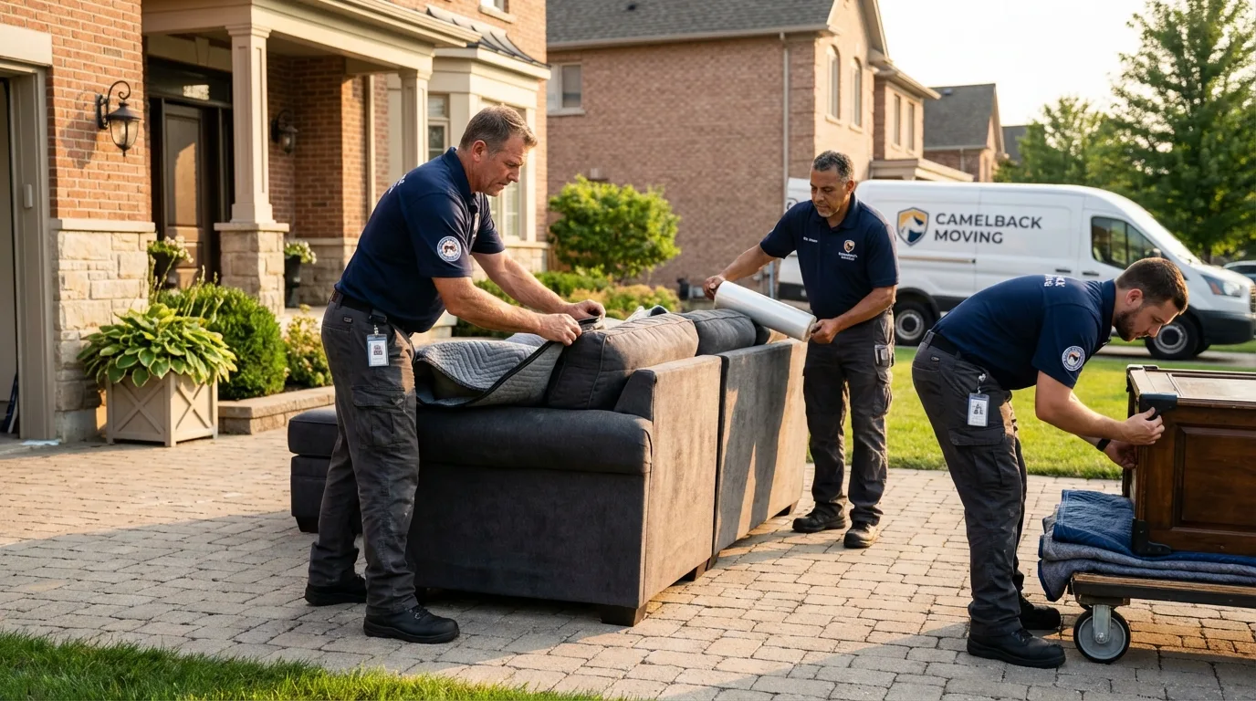 Large estate moving crew wrapping furniture in Clarendon, TX